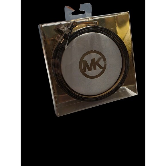 Michael Kors Women's Signature Logo Belt L/XL Gold On Gold w Gold Tone Hardware - Picture 2 of 10